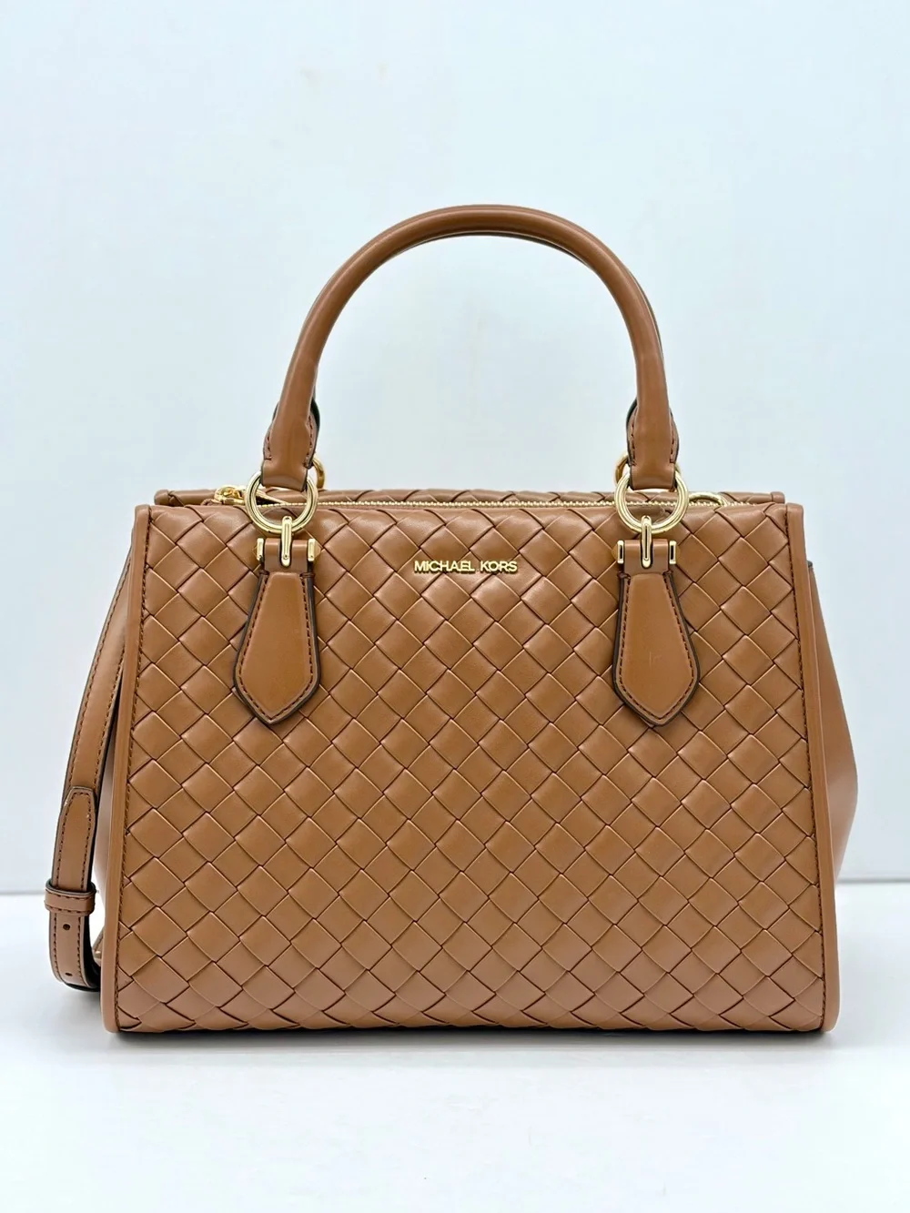 Michael Kors Woven Leather Satchel Crossbody Luggage